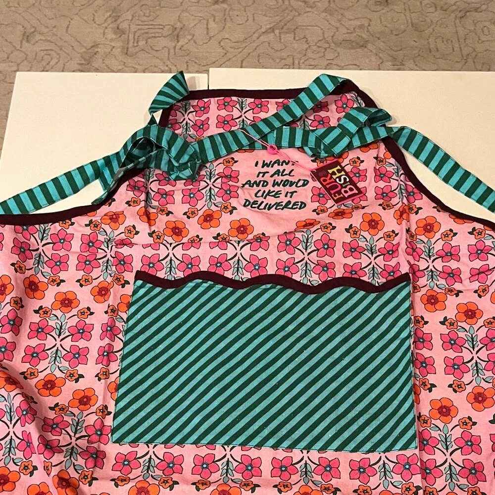 I Want It All and Would Like It Delivered Colorful Apron NWT Cotton Hostess Gift